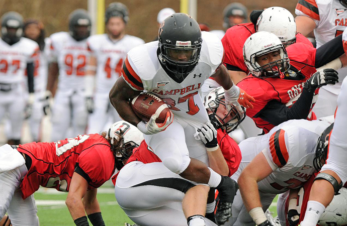 Campbell running back DeShawn Jones ran for 117 yards in a PFL victory at Davidson, Saturday. (Photo courtesy Campbell Athletic Media Relations)